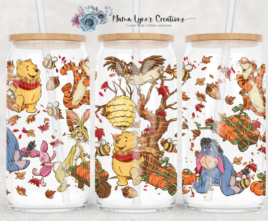 Pooh Fall 16 oz Glass Can Wrap