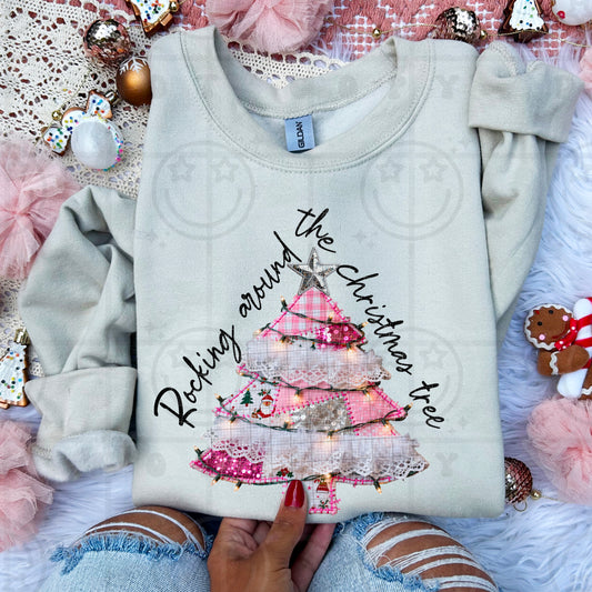 Rocking Around The Christmas Tree Faux Embroidery DTF Print