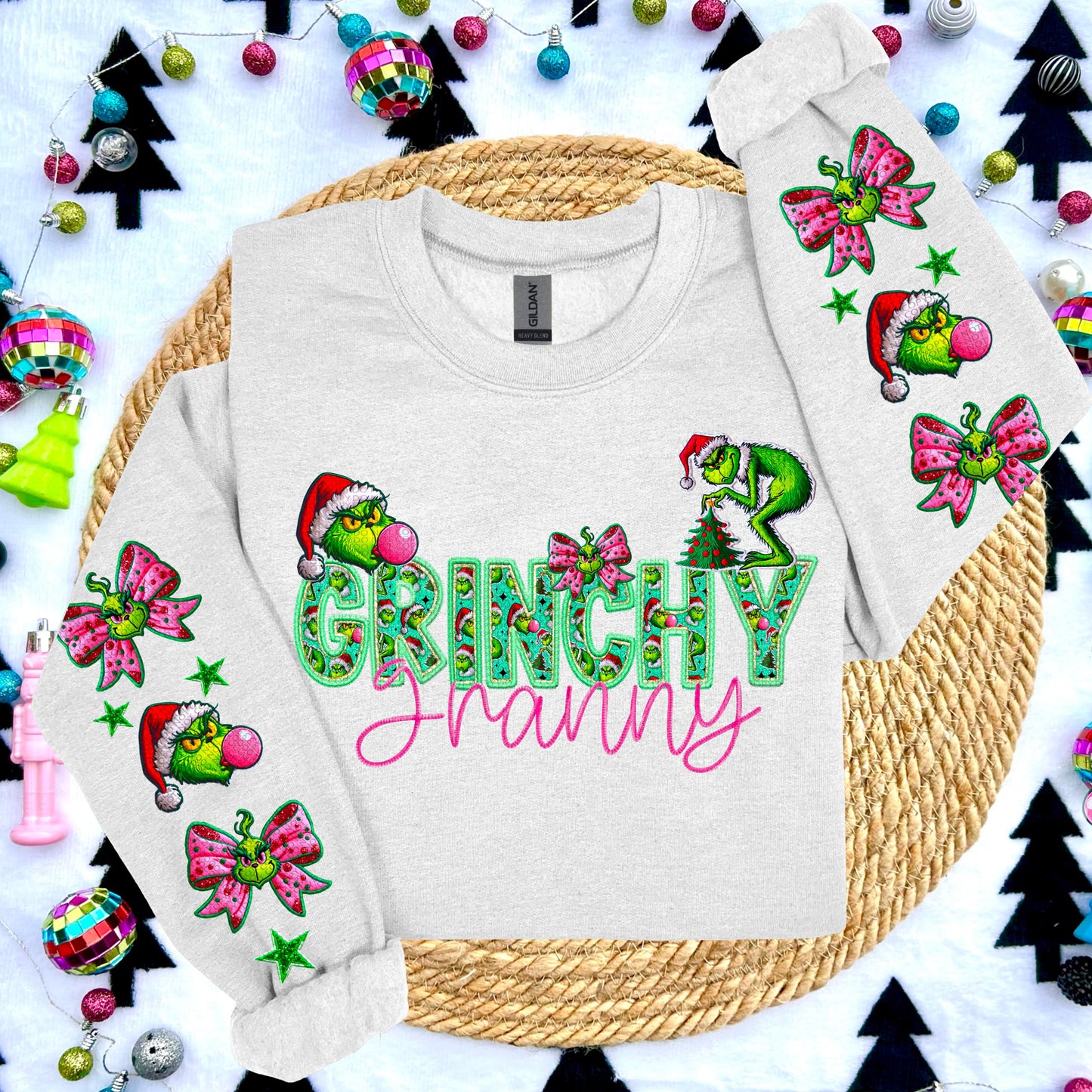 Grinchy Collection Faux Embroidery DTF Print