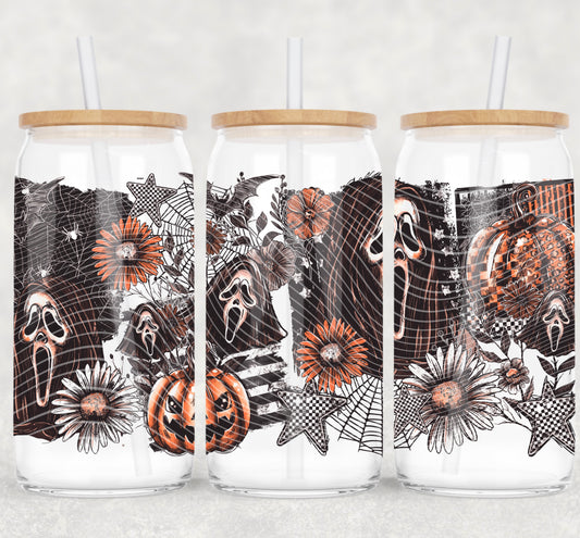Floral Scream Ghost 16 oz Glass Wraps