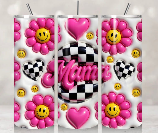 Pink Flower Mama Checkered Tumbler Wrap