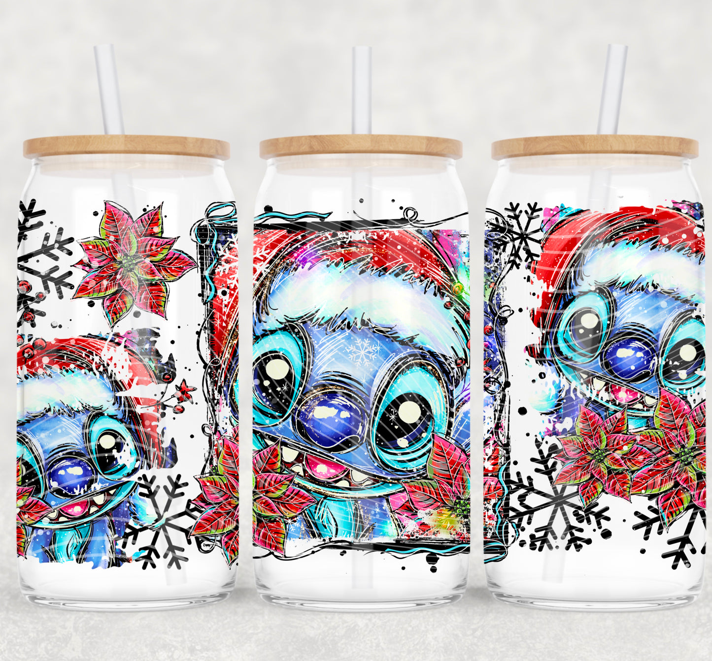 Christmas Selfie Blue Alien 16 oz Glass Wraps