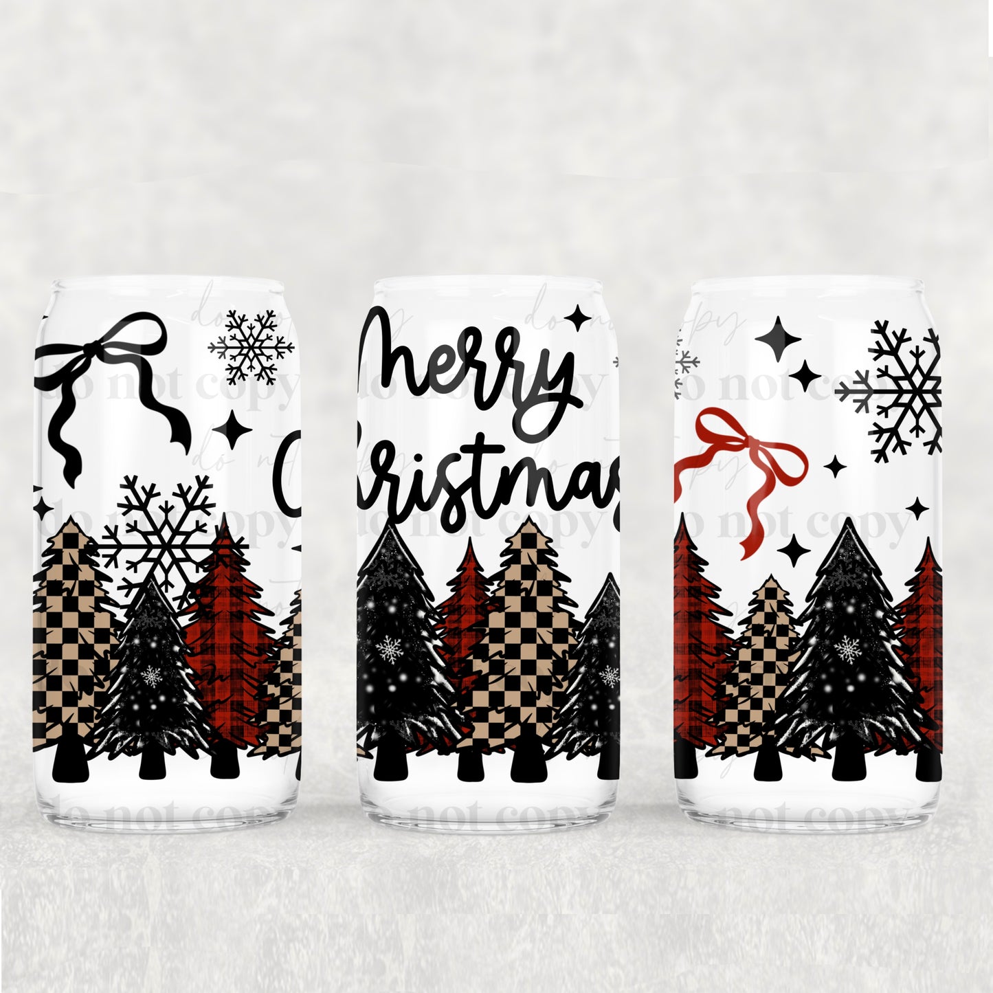 Plaid Christmas Trees 16 oz Glass Wraps