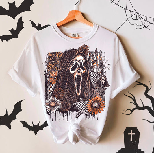 Floral Scream Ghost Checkered DTF Prints