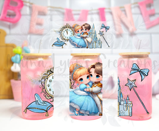 Cinder Princess and Prince Valentine 16 oz Glass Can Wrap