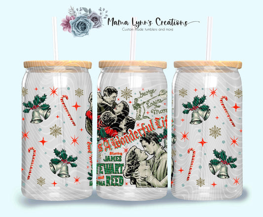 Wonderful Christmas 16 oz Glass Can Wrap