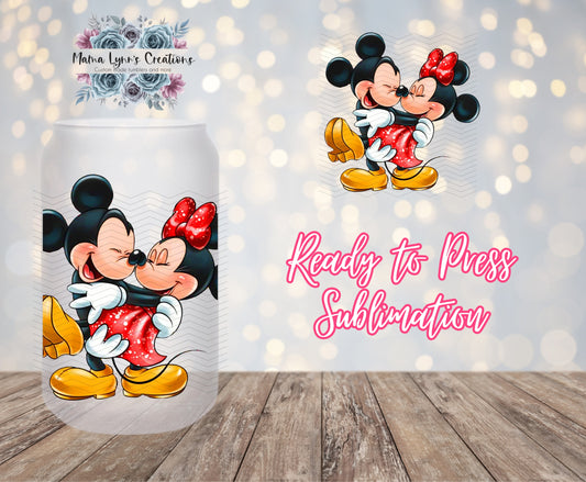 Girl and Boy Mouse Hugs 16 oz Glass Can prints