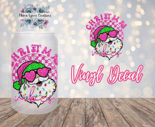 Pink Christmas Vibes, Christmas 16 oz Glass Can prints