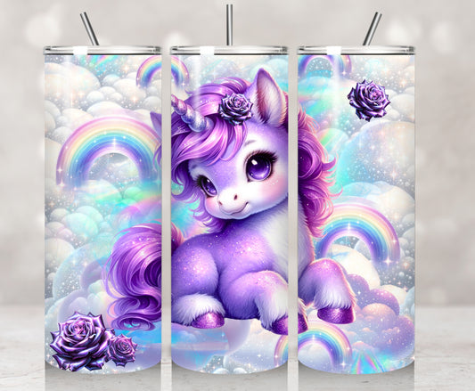 3D Purple Unicorn In The Clouds