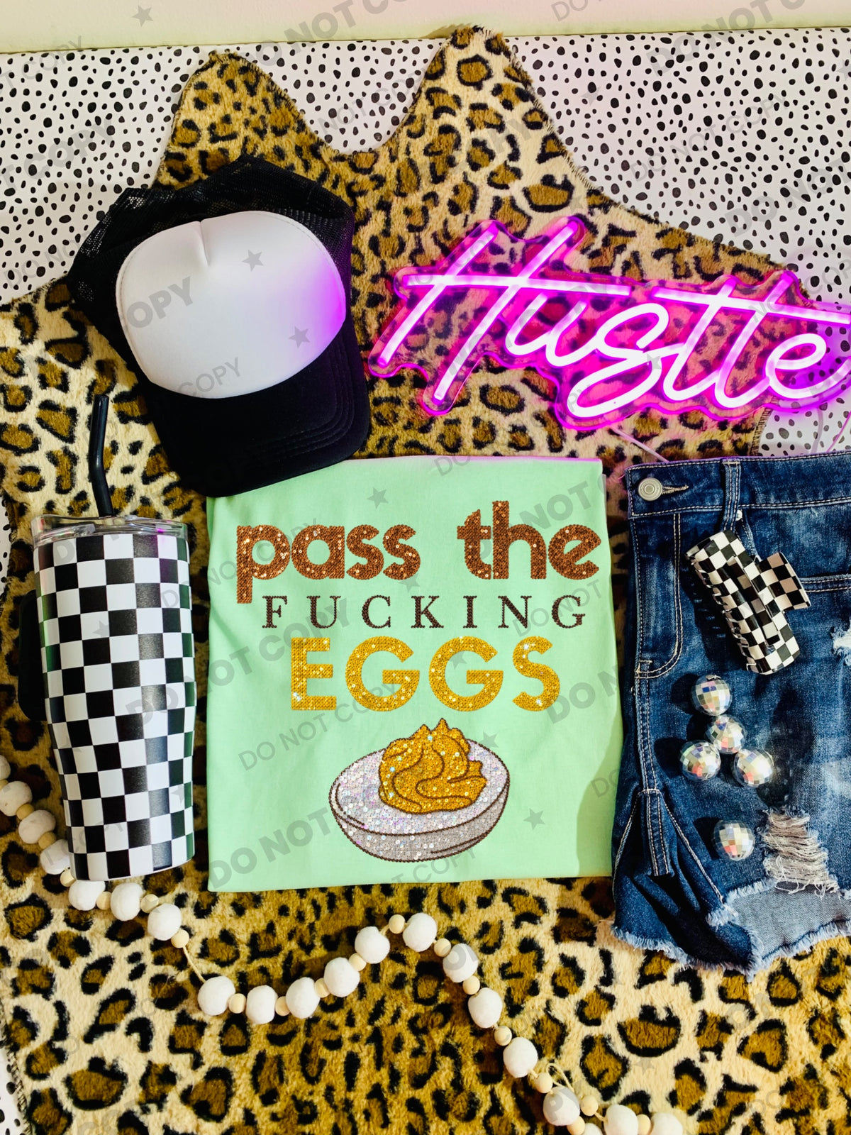 Pass The Fucking Eggs (Faux Sequin) DTF Print