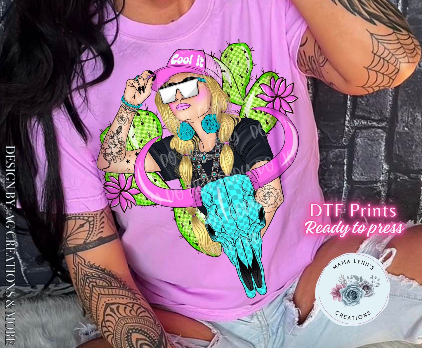 Cool It Pink Western DTF Print