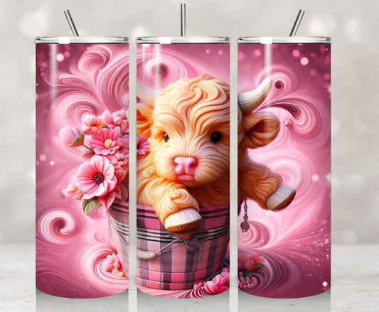 3D Pink Floral Cow Bucket