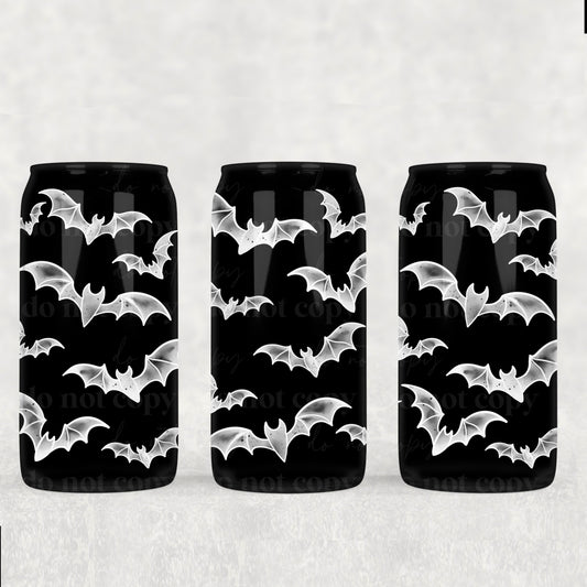 White Watercolor Bats 16 oz Glass Wraps