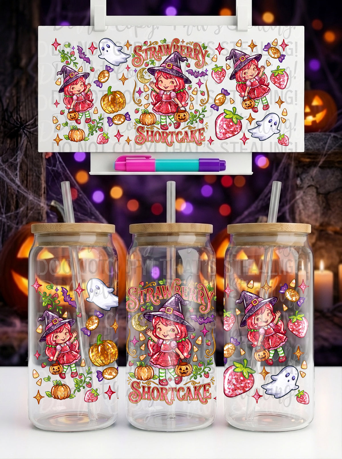 Halloween Strawberry Shortcake 16 oz Glass Wrap