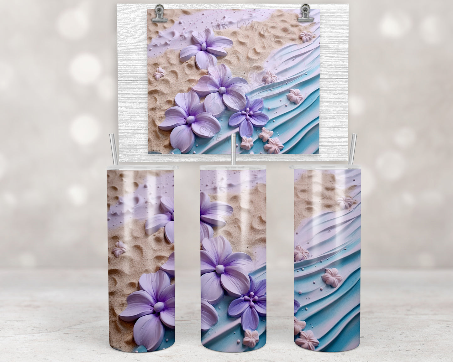 3D Beach Flowers Design Transfers