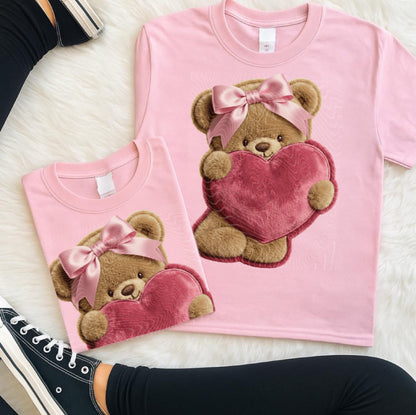 Faux Embroidery Pink Bear Valentine DTF Prints