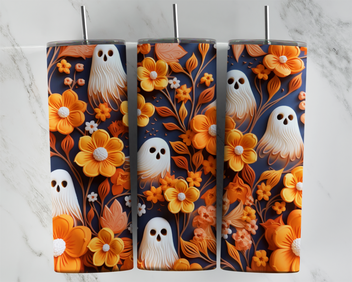 3D/ Orange Floral Ghosts