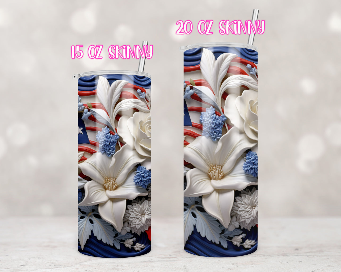 3D Patriotic Floral Design Transfers