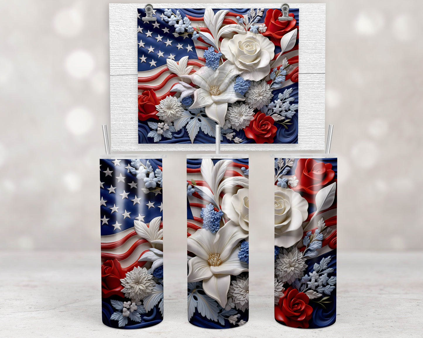 3D Patriotic Floral Design Transfers