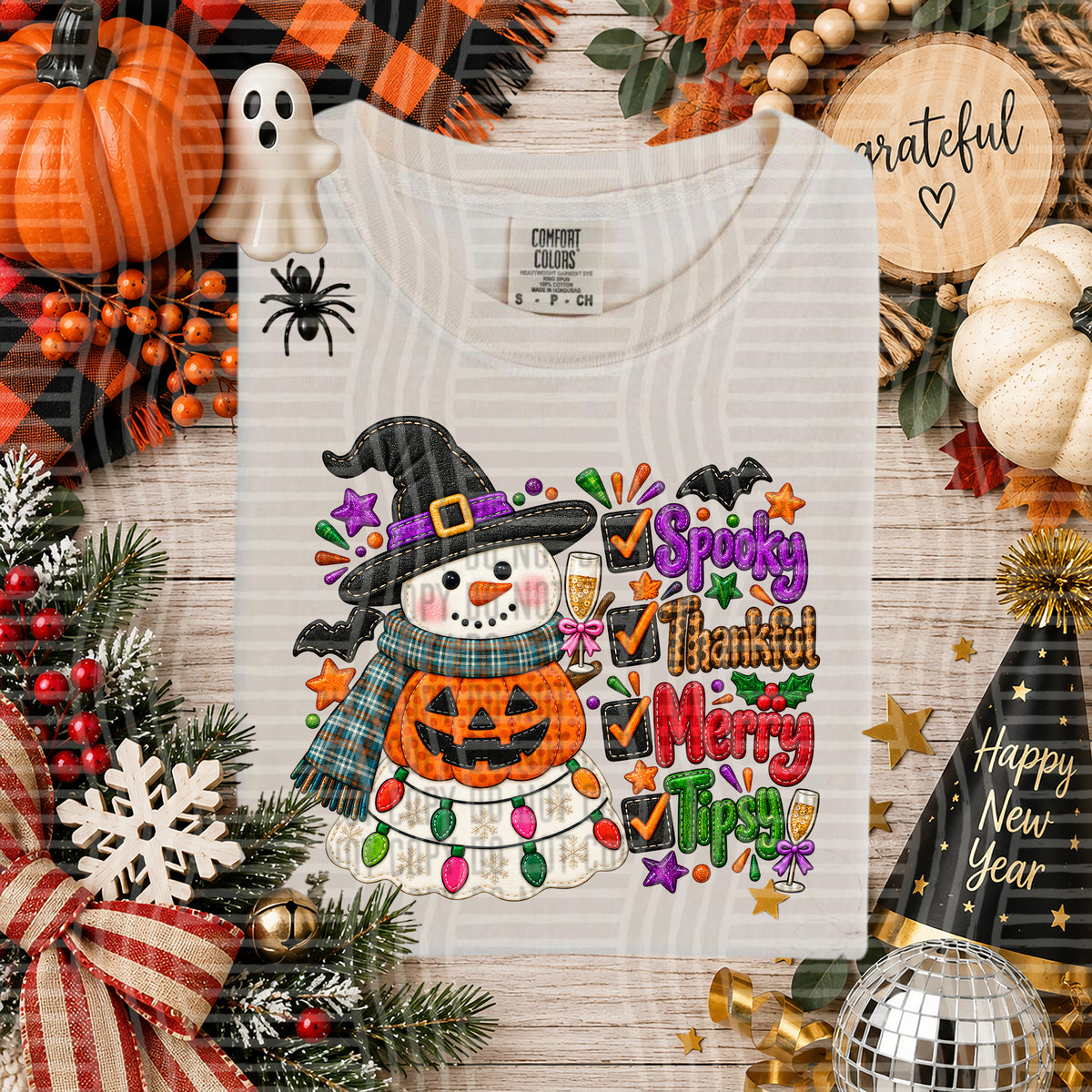 Spooky Thankful Merry Tipsy DTF Print