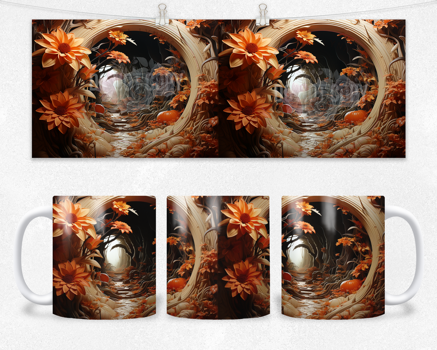 3D Fall Pumpkins Tunnel Ceramic