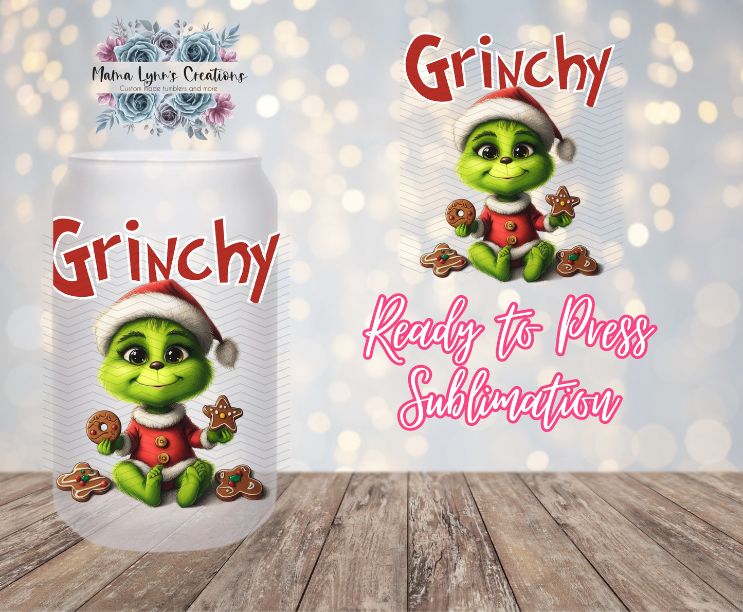 Grinchy Cookie Smiles Christmas 16 oz Glass Can prints