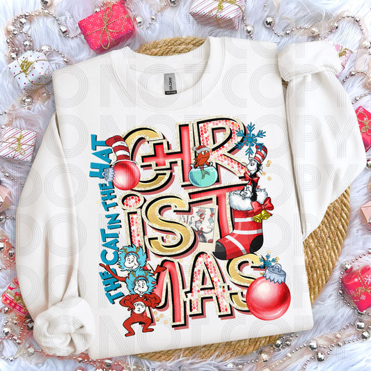 Cat Hat Christmas DTF Prints