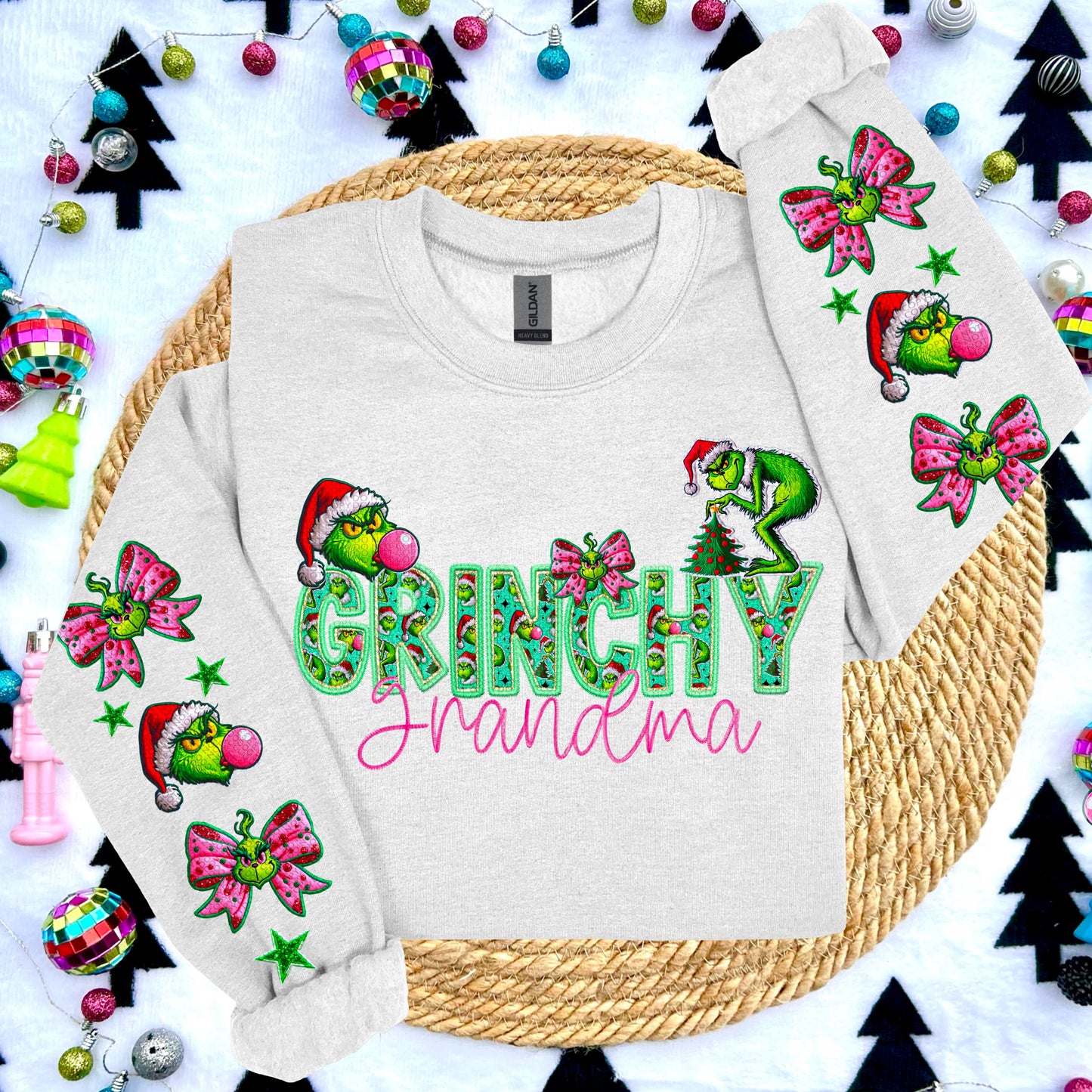 Grinchy Collection Faux Embroidery DTF Print