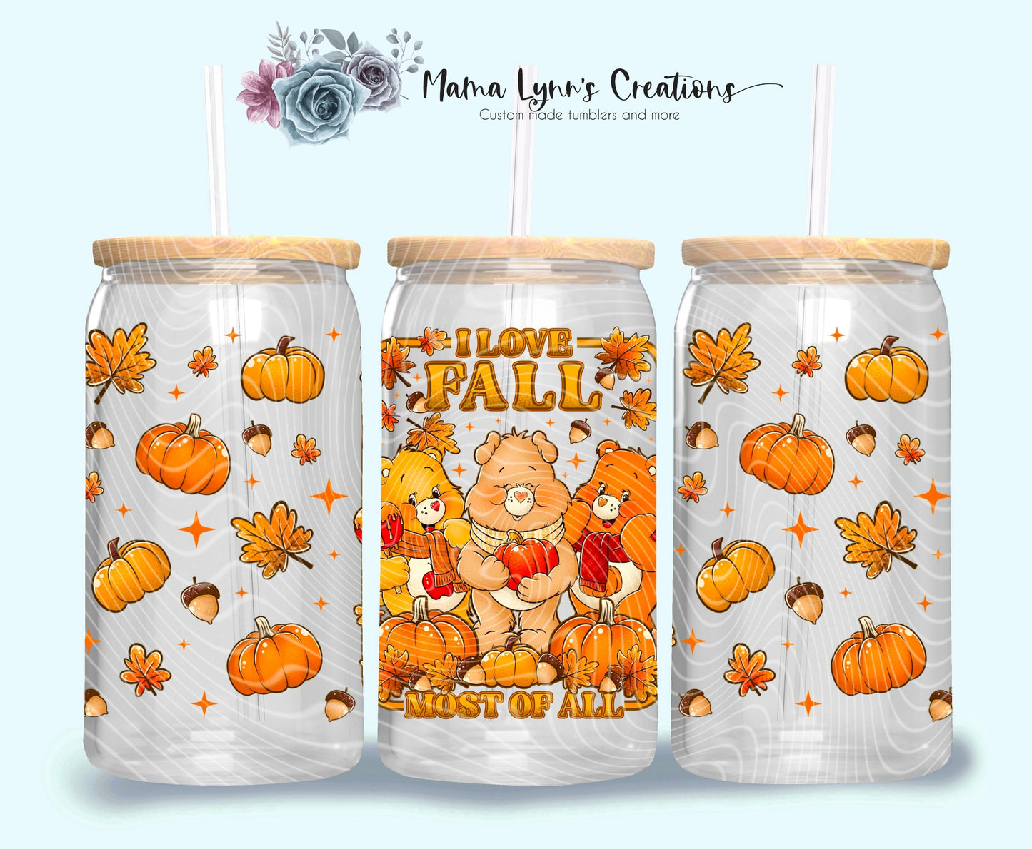 I Love Fall Most Of All 16 oz Glass Can Wrap