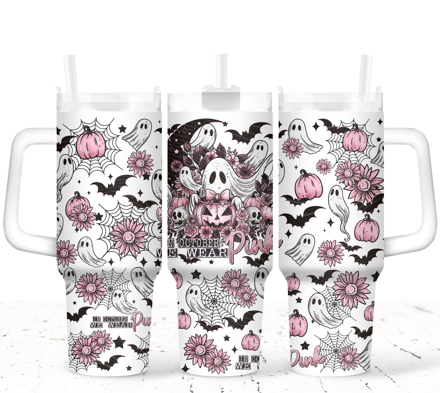 Pink October Ghosties 40 oz Tumbler Prints