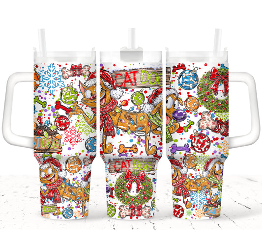 Cat Dog 90’s Christmas 40 oz Tumbler Prints