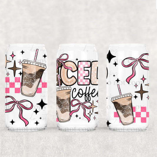 Iced Coffee Pink Style 16 oz Glass Wraps