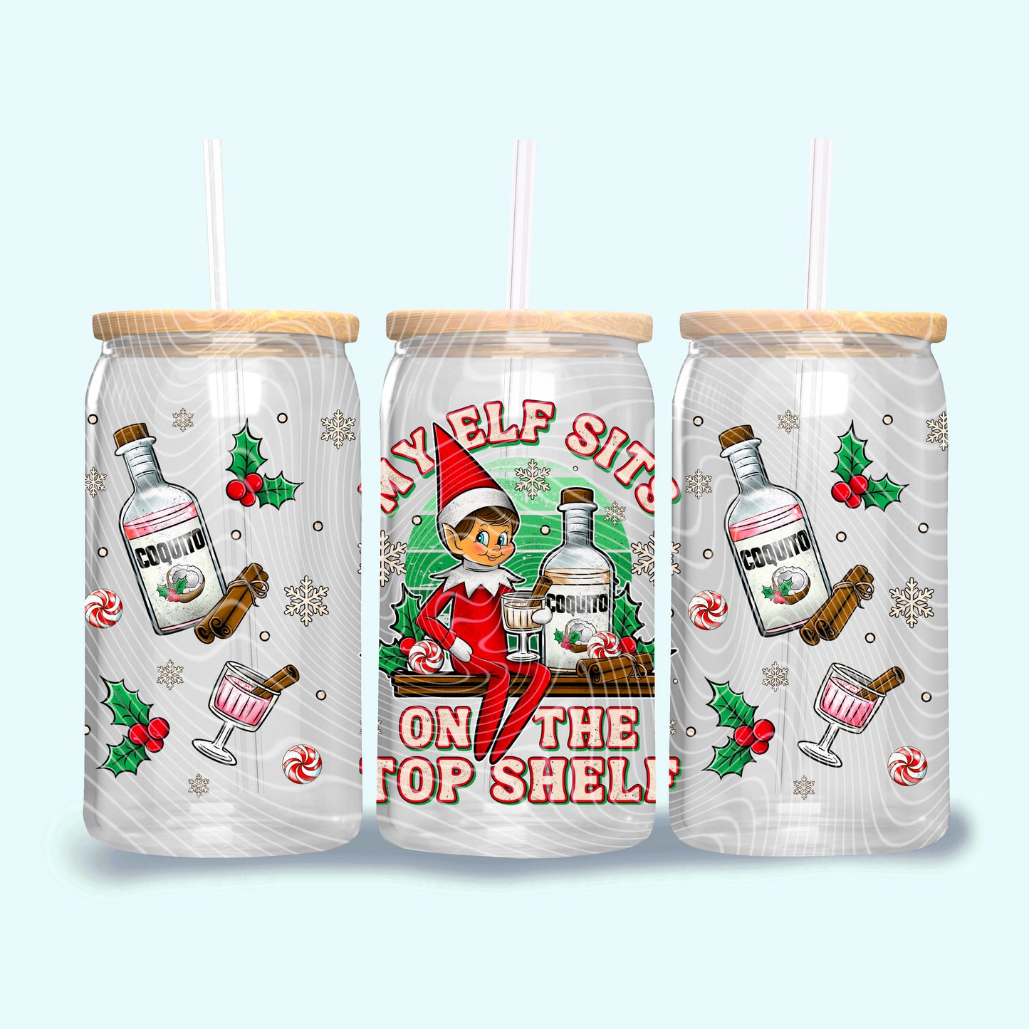 My Elf Sits On The Top Shelf / Boy Version 16 oz Glass Can Wrap