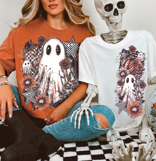 Ghost Floral Checkered DTF Prints