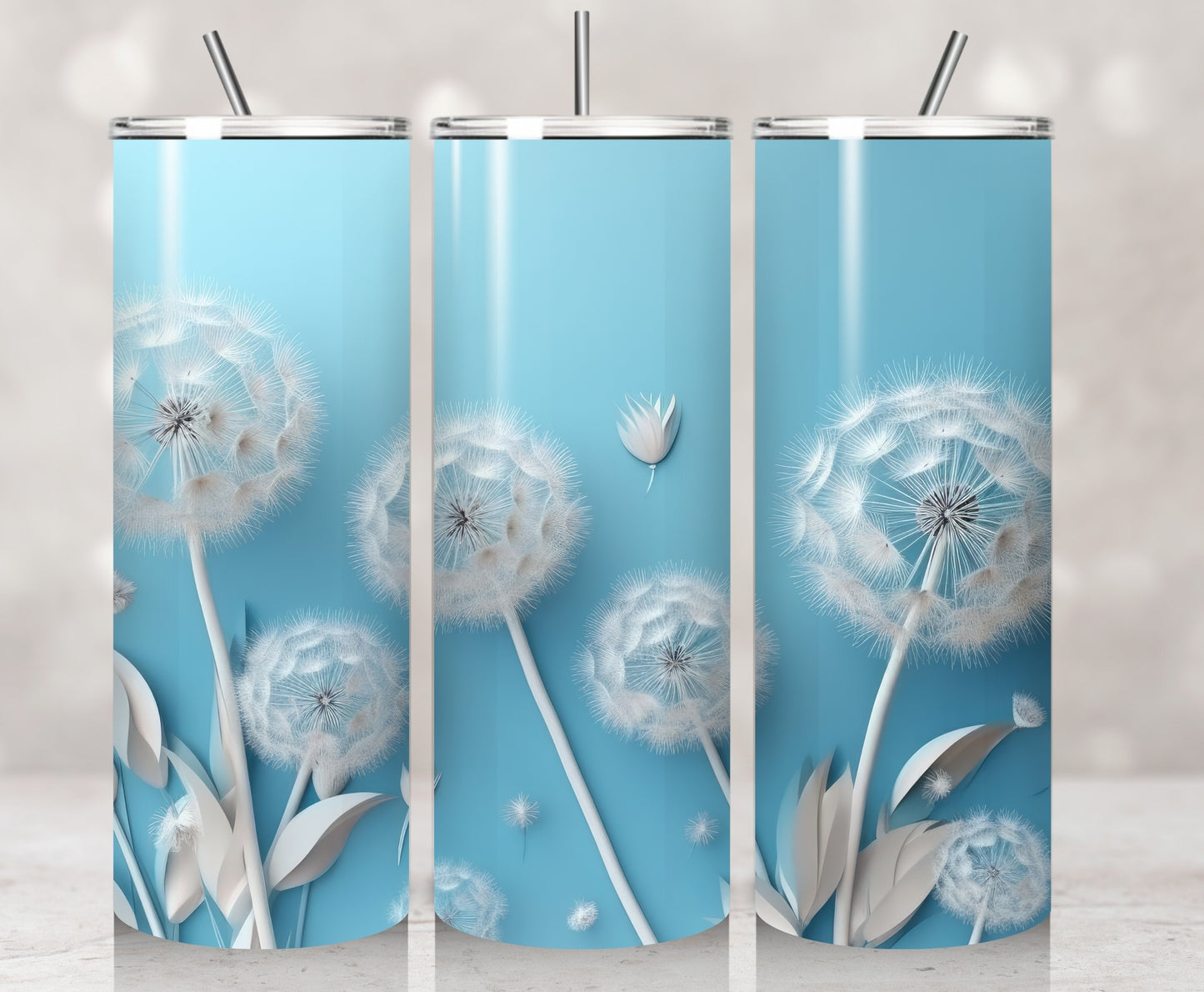 3D White and Blue Dandelions