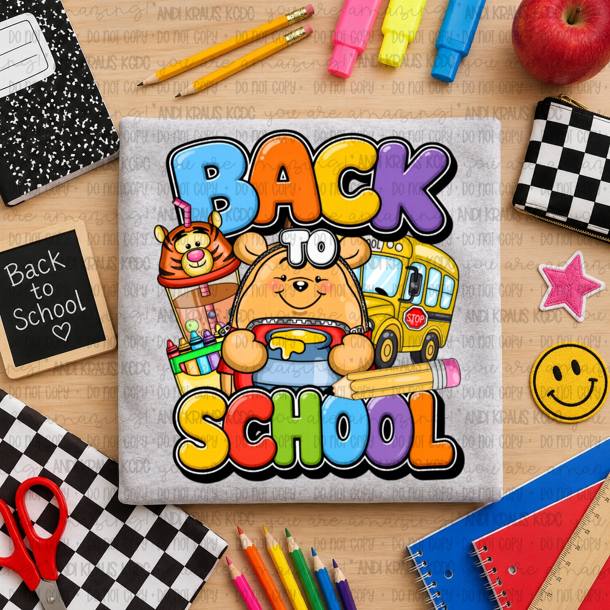 Back To School Pooh DTF Print