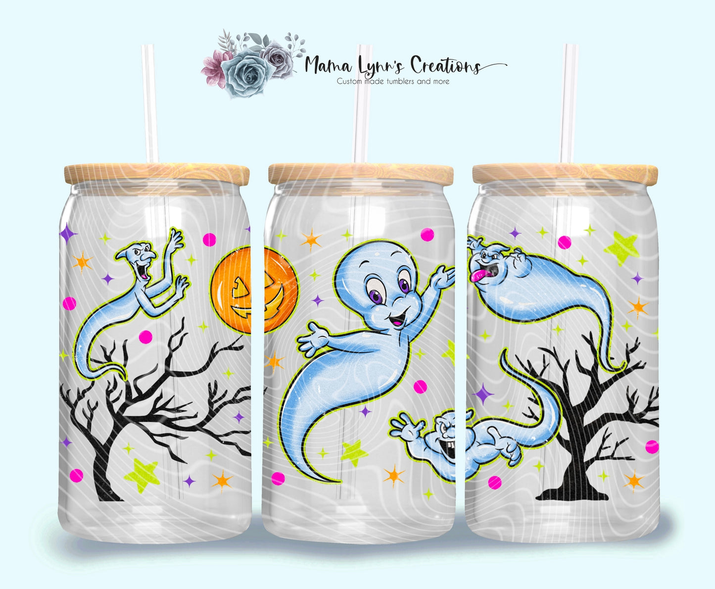 Friendly Ghost 16 oz Glass Can Wrap