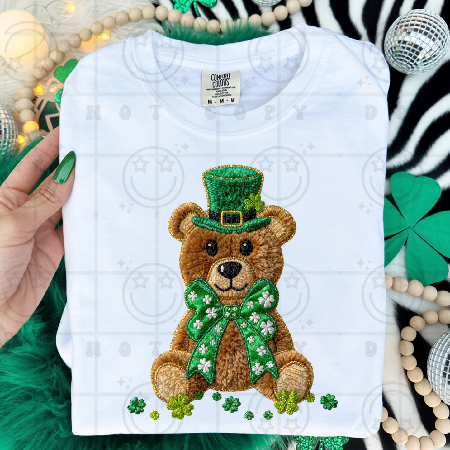 St Patty Bear (Faux Patch) DTF Print