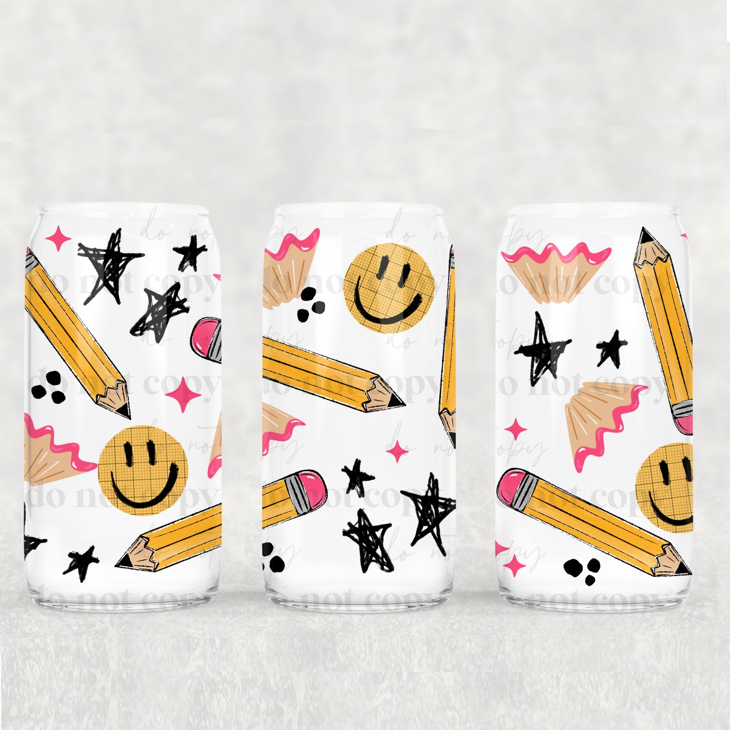 Pencil and Happy Face 16 oz Glass Wrap