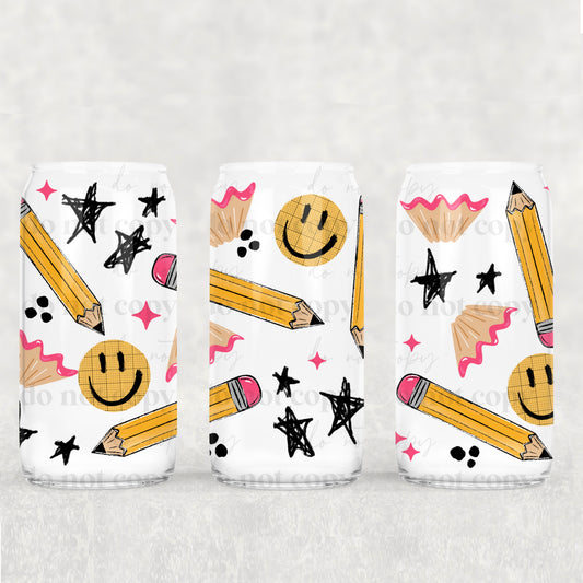 Pencil and Happy Face 16 oz Glass Wrap