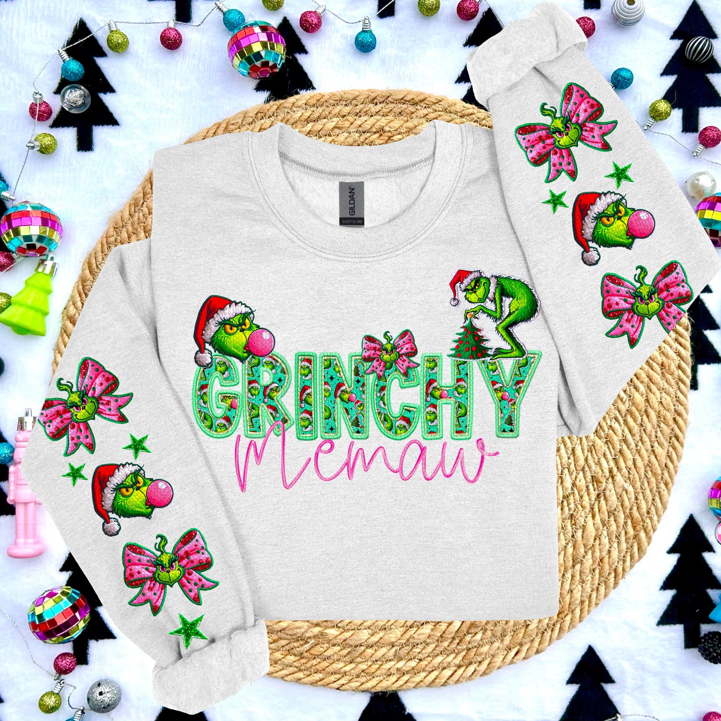 Grinchy Collection Faux Embroidery DTF Print