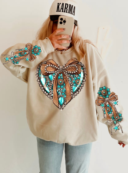 Turquoise Concho Heart -Double Sleeve- DTF Print