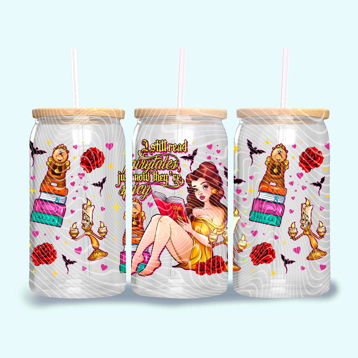Reading Spicy Fairytales 16 oz Glass Can Wrap