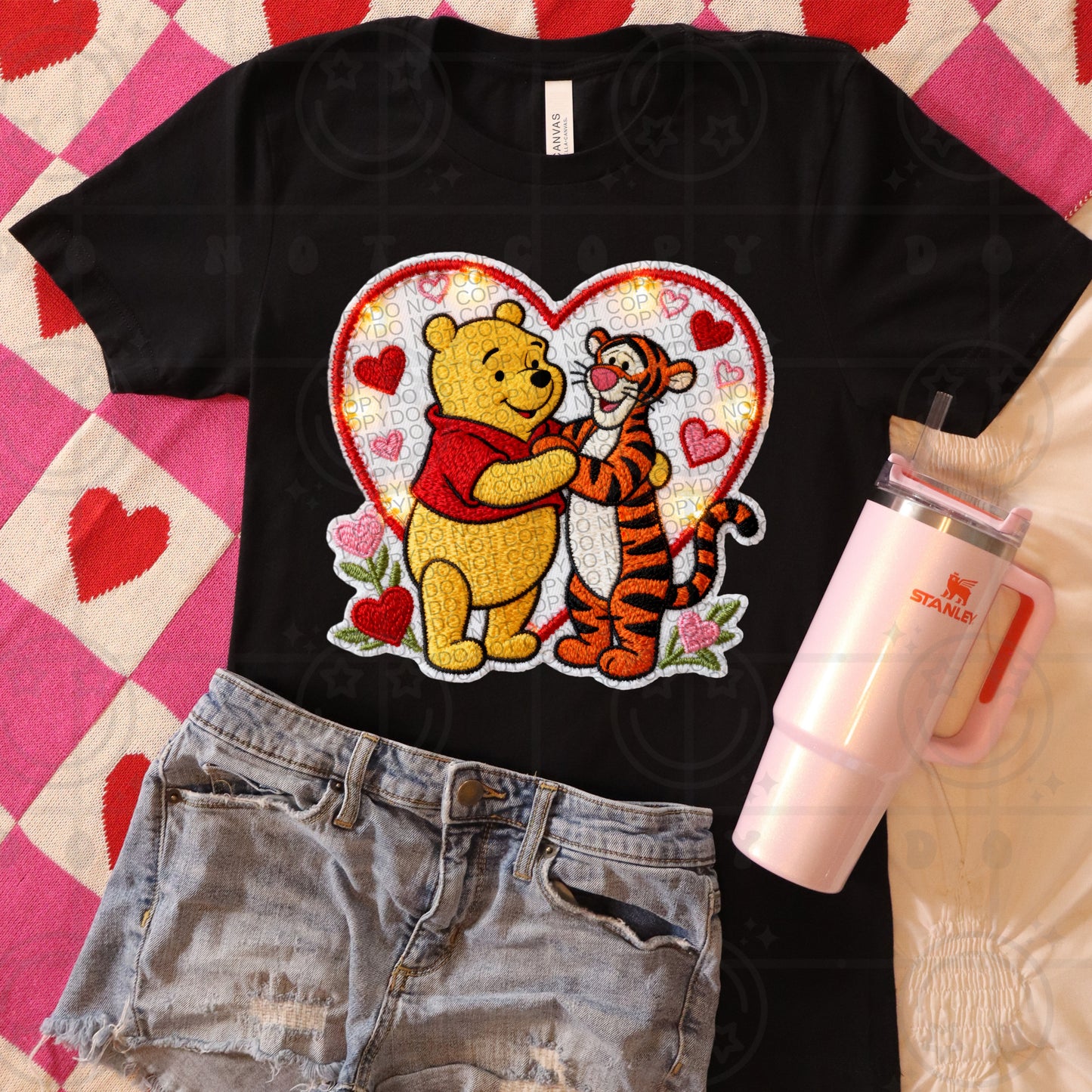 Pooh& Tigger Light Up Heart (Faux Embroidery) DTF Print