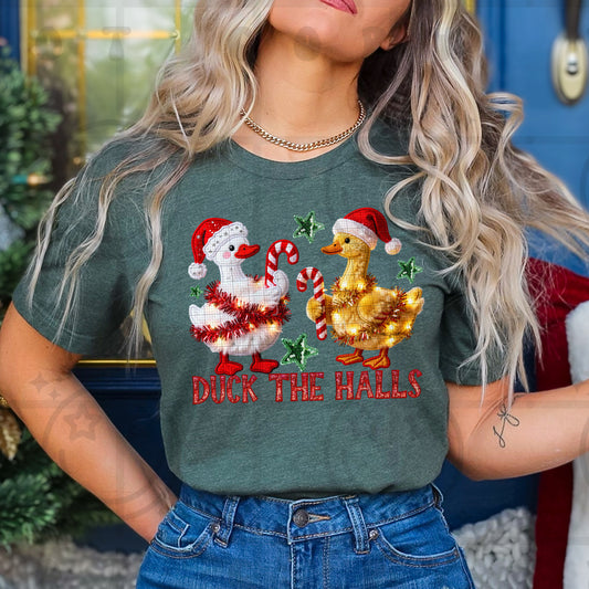Duck The Halls Faux Embroidery DTF Print