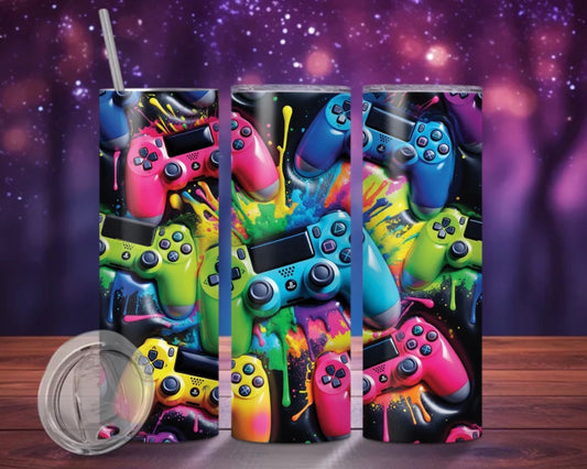 3D Neon Gaming Controllers Tumbler Wrap