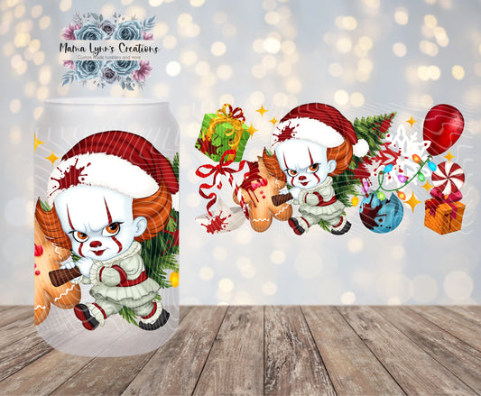 Horror Christmas Clown 16 oz Glass Can Wrap