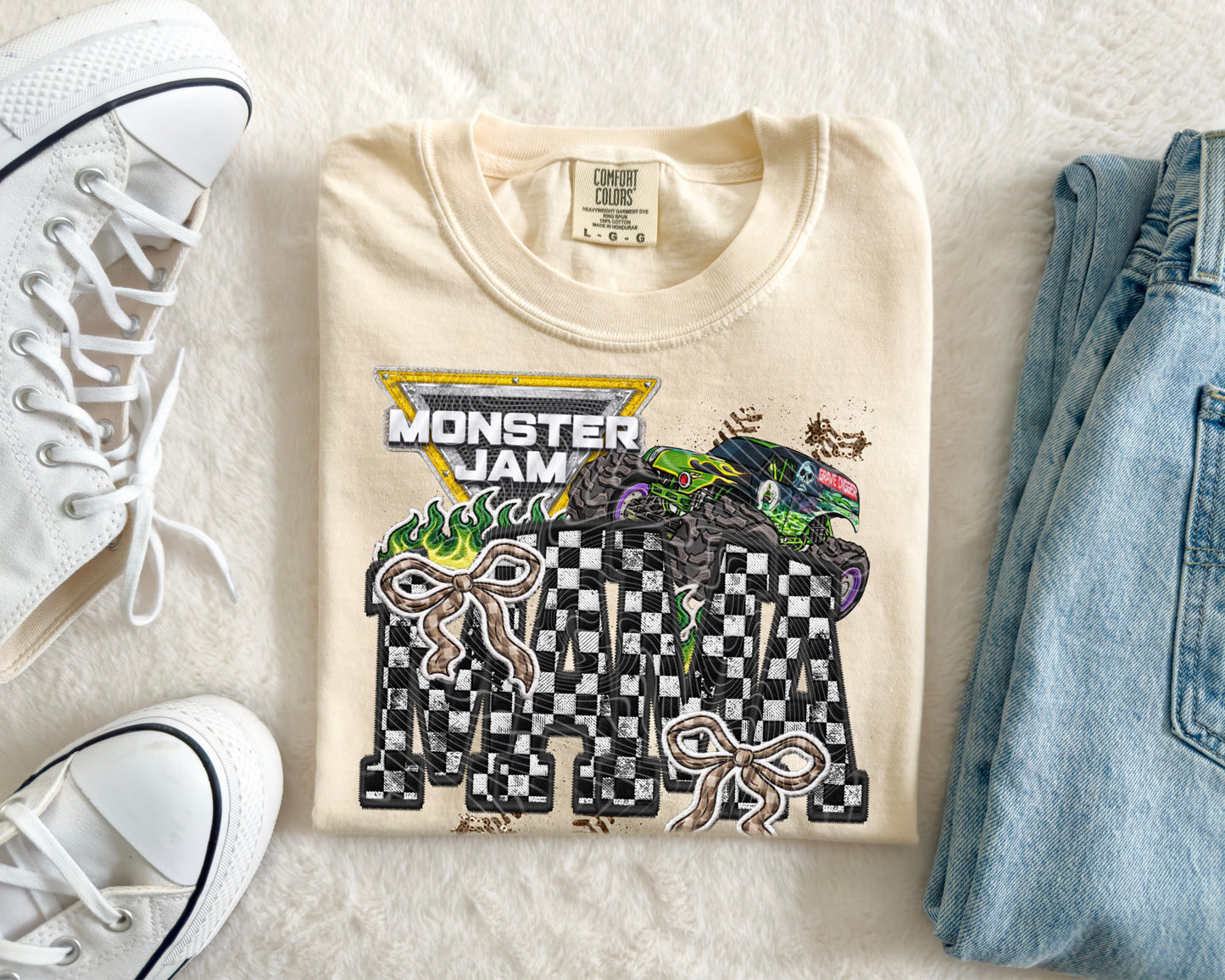 MJ Grave Digger Mama (with Bows) Faux Embroidery DTF Prints