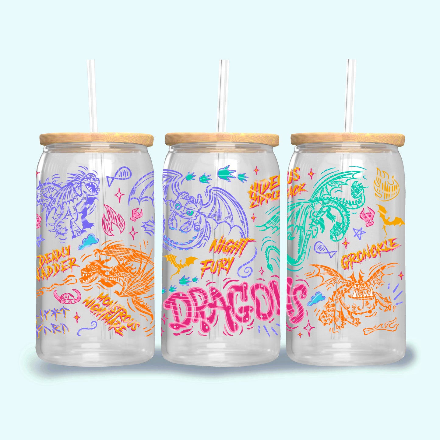 Dragon Outlines 16 oz Glass Can Wraps