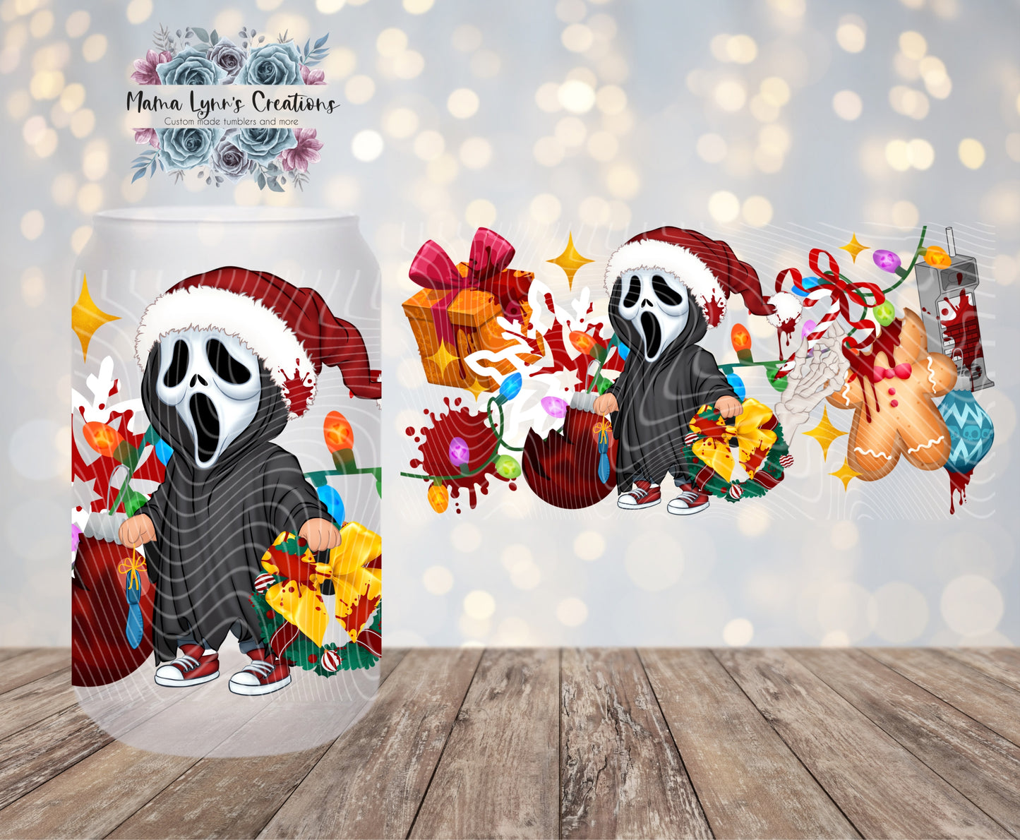 Horror Christmas Ghostface 16 oz Glass Can Wrap